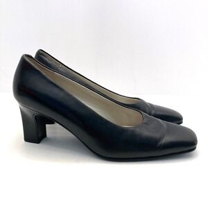 Vtg Andrew Geller Magic Maestro Heels Pumps Womens 7 Black Leather Square Toe